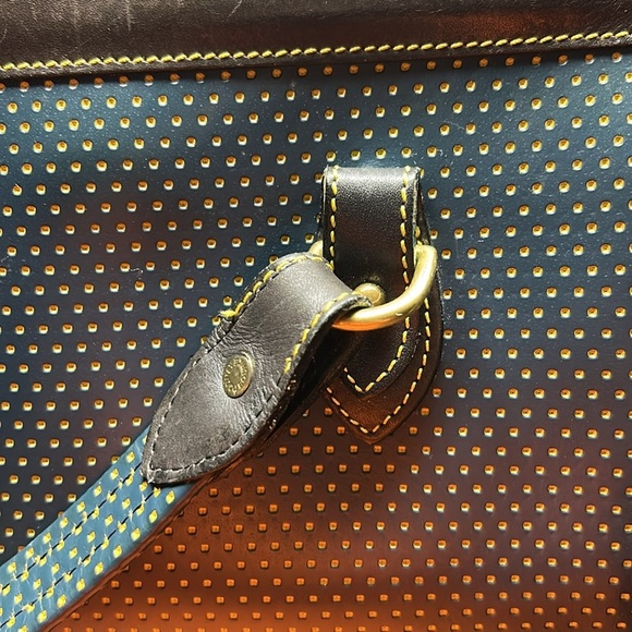 DOONEY & BOURKE Blue/Yellow/Black Leather Cabrio Top Zip Shoulder Made in USA - Picture 11 of 14